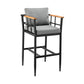 Wiglaf Outdoor Patio Counter Height Bar Stool in Aluminum and Teak with Grey Cushions By Armen Living | Bar Stools | Modishstore - 2