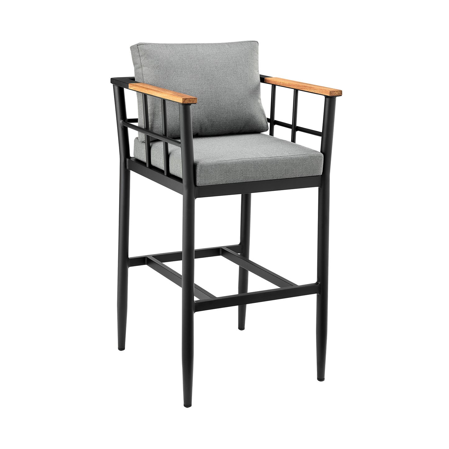 Wiglaf Outdoor Patio Counter Height Bar Stool in Aluminum and Teak with Grey Cushions By Armen Living | Bar Stools | Modishstore - 2
