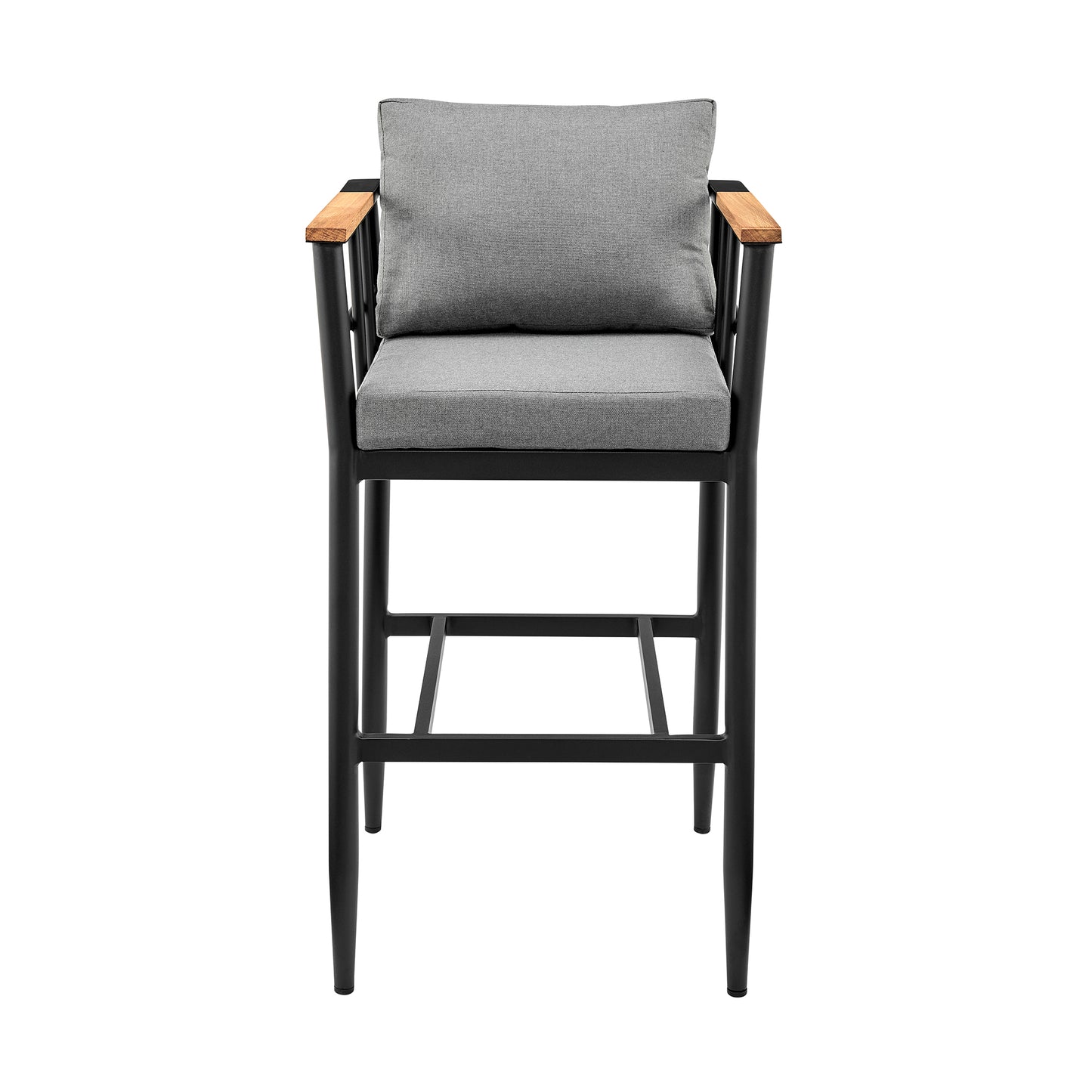 Wiglaf Outdoor Patio Counter Height Bar Stool in Aluminum and Teak with Grey Cushions By Armen Living | Bar Stools | Modishstore - 4