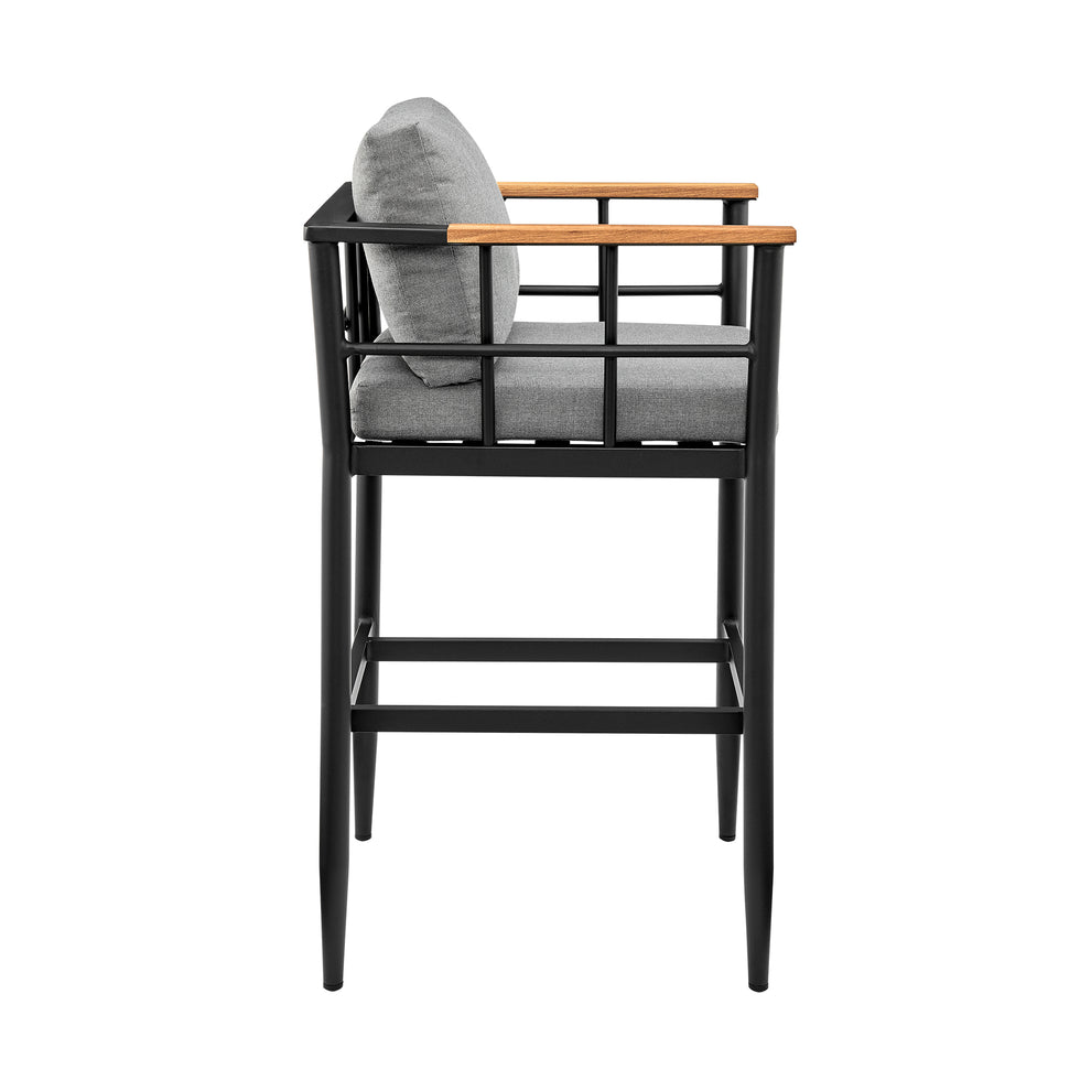 Wiglaf Outdoor Patio Counter Height Bar Stool in Aluminum and Teak with Grey Cushions By Armen Living | Bar Stools | Modishstore - 5