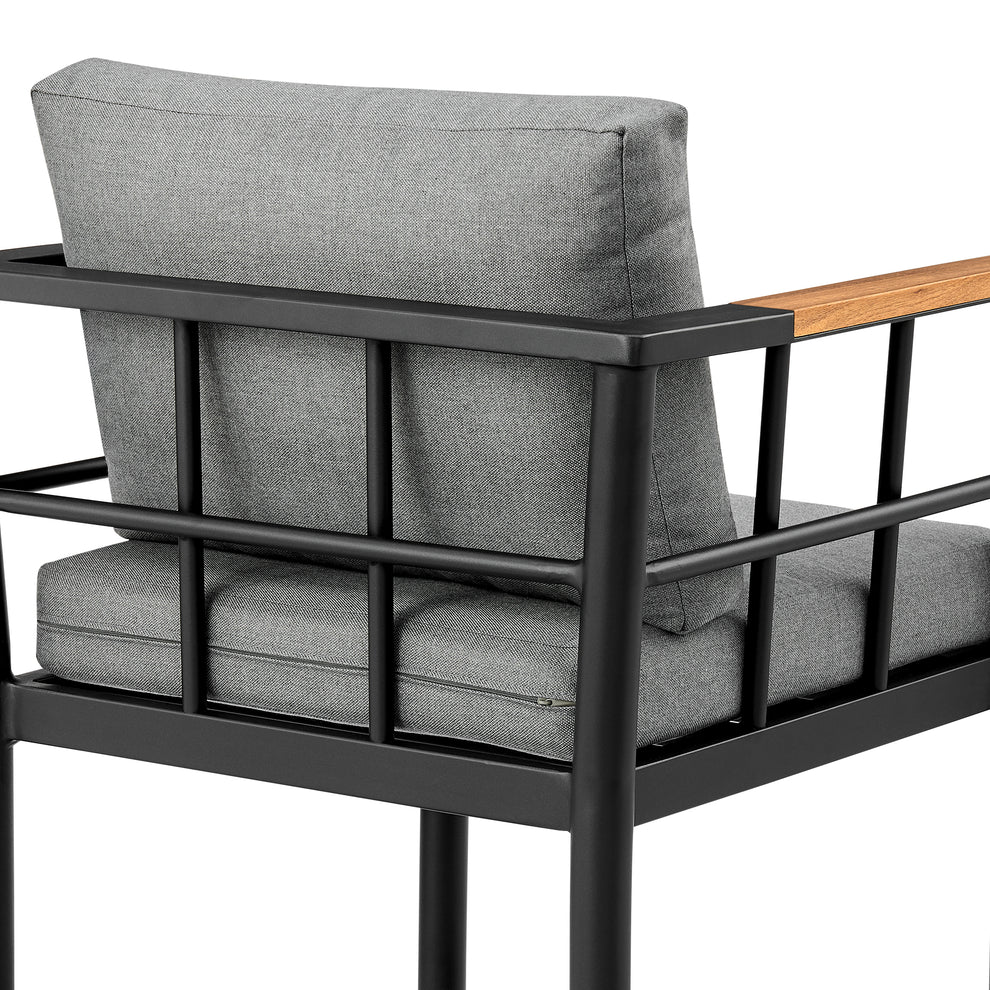 Wiglaf Outdoor Patio Counter Height Bar Stool in Aluminum and Teak with Grey Cushions By Armen Living | Bar Stools | Modishstore - 8