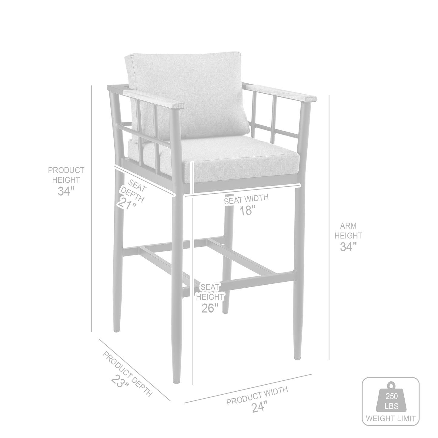 Wiglaf Outdoor Patio Counter Height Bar Stool in Aluminum and Teak with Grey Cushions By Armen Living | Bar Stools | Modishstore - 9