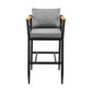 Wiglaf Outdoor Patio Bar Stool in Aluminum and Teak with Grey Cushions By Armen Living | Bar Stools | Modishstore - 4