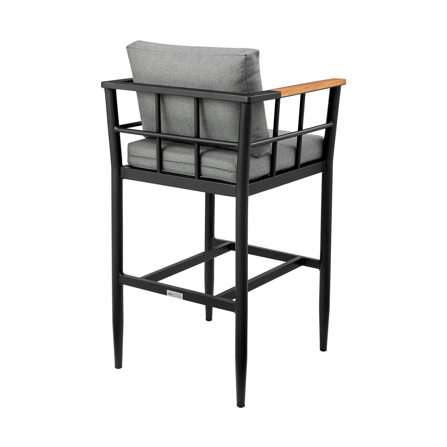 Wiglaf Outdoor Patio Bar Stool in Aluminum and Teak with Grey Cushions By Armen Living | Bar Stools | Modishstore - 6