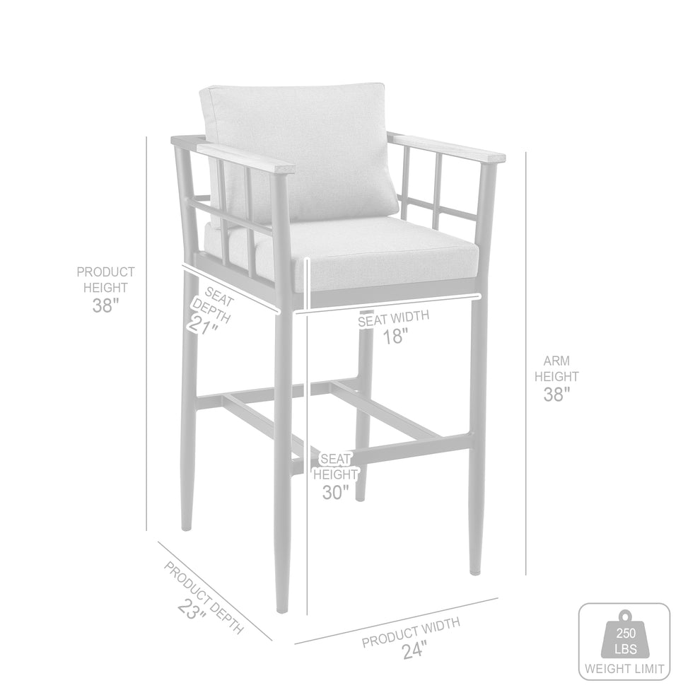 Wiglaf Outdoor Patio Bar Stool in Aluminum and Teak with Grey Cushions By Armen Living | Bar Stools | Modishstore - 9