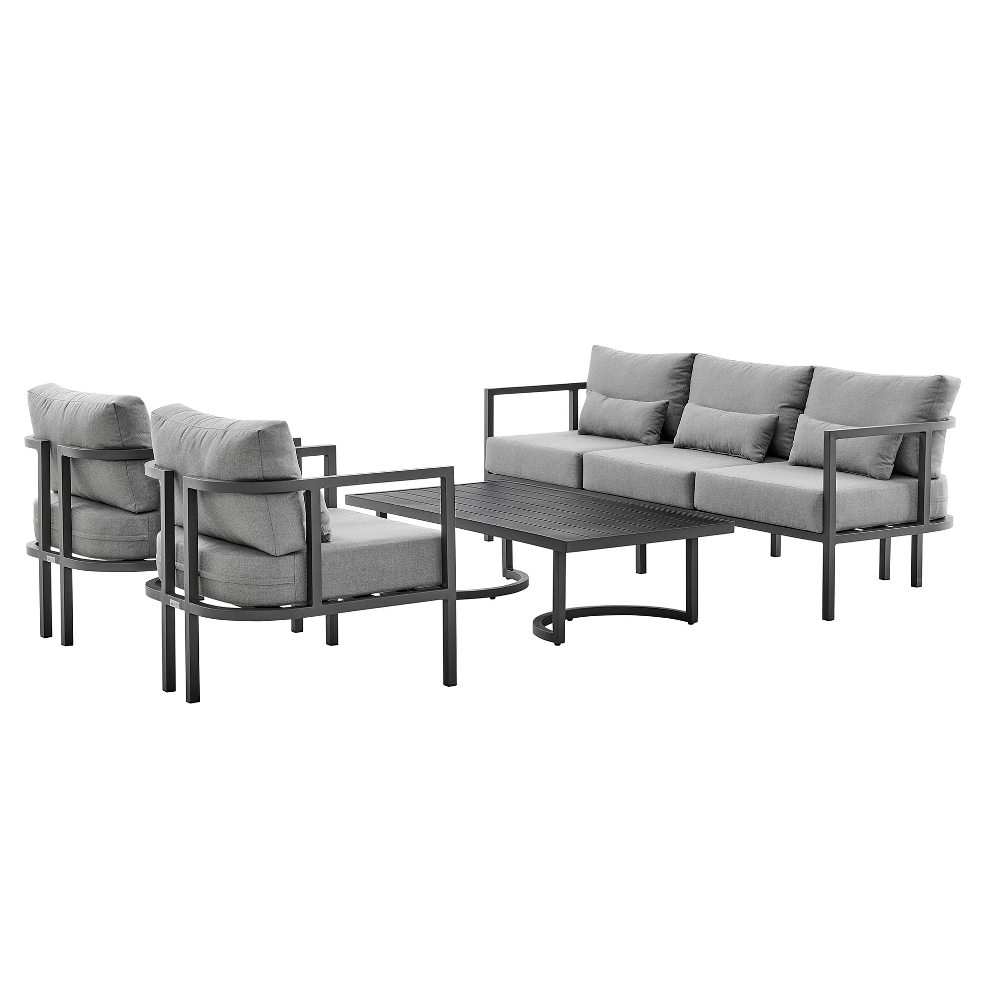 Venice 4 Piece Dark Gray Aluminum Outdoor Seating Set with Dark Gray Cushions By Armen Living | Outdoor Sofas, Loveseats & Sectionals | Modishstore - 2
