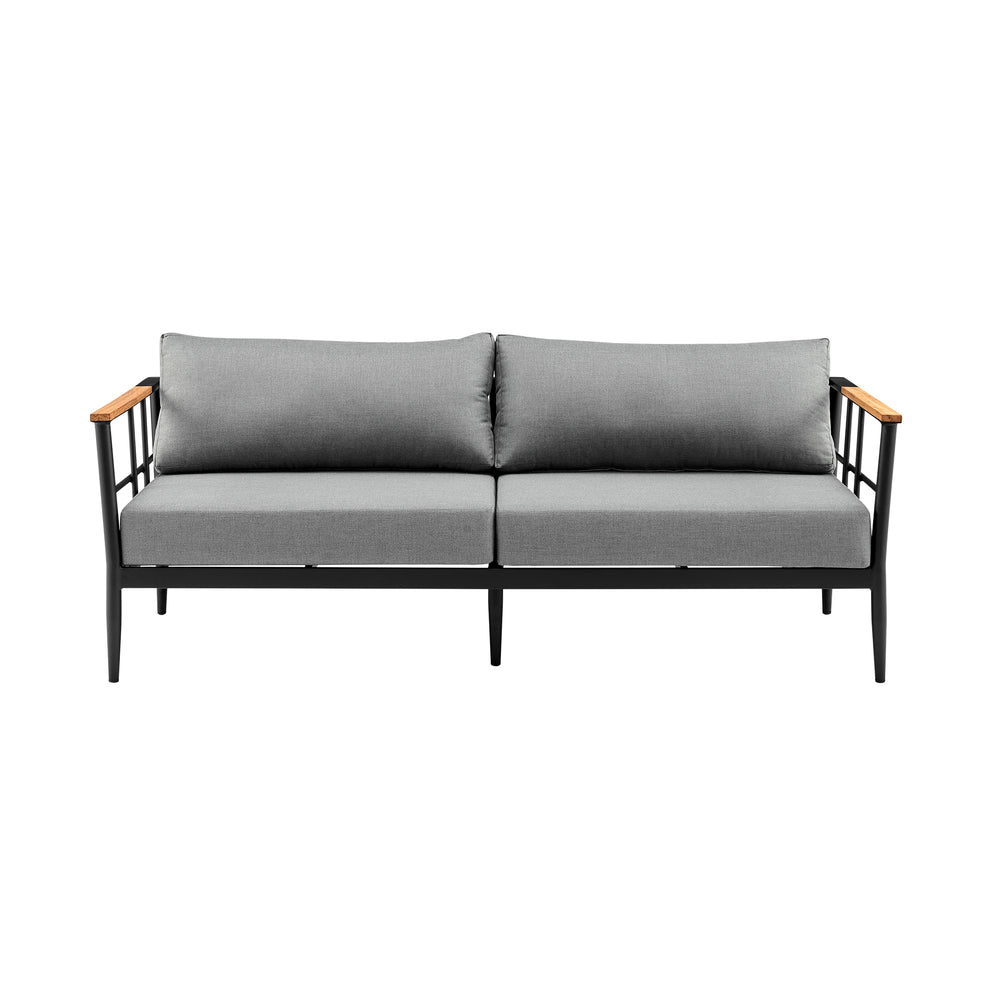 Shari Outdoor Patio 4-Piece Lounge Set in Aluminum with Teak Wood and Grey Cushions By Armen Living | Outdoor Sofas, Loveseats & Sectionals | Modishstore - 3
