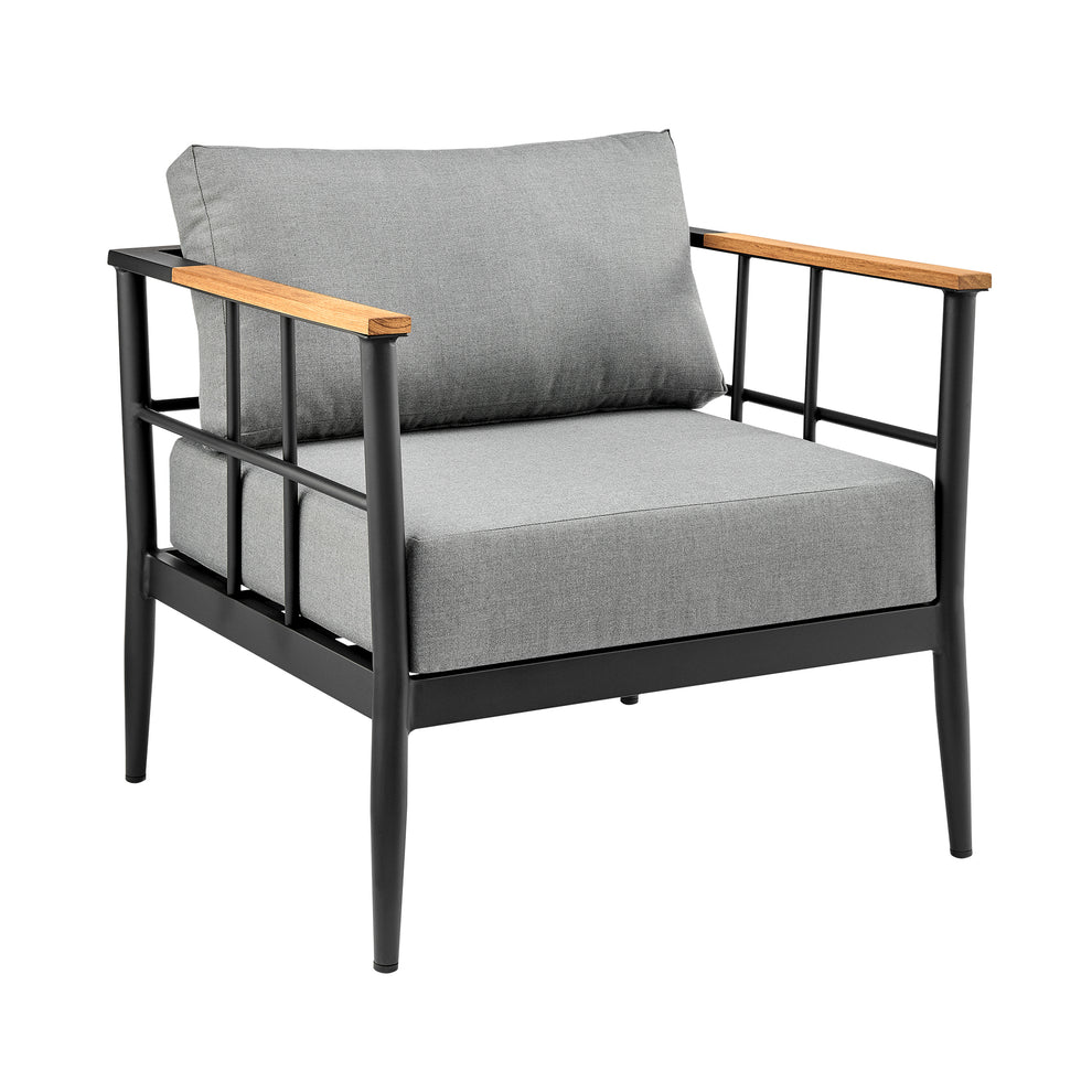 Shari Outdoor Patio 4-Piece Lounge Set in Aluminum with Teak Wood and Grey Cushions By Armen Living | Outdoor Sofas, Loveseats & Sectionals | Modishstore - 5