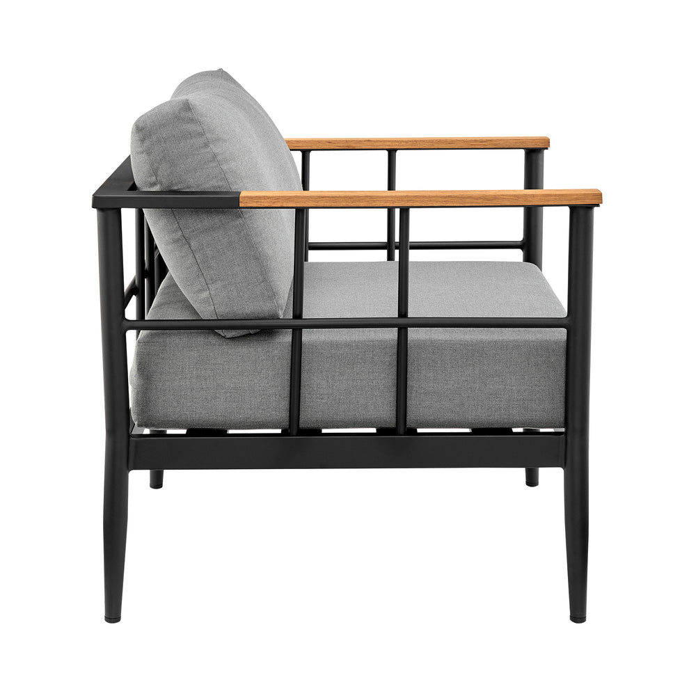 Shari Outdoor Patio 4-Piece Lounge Set in Aluminum with Teak Wood and Grey Cushions By Armen Living | Outdoor Sofas, Loveseats & Sectionals | Modishstore - 6