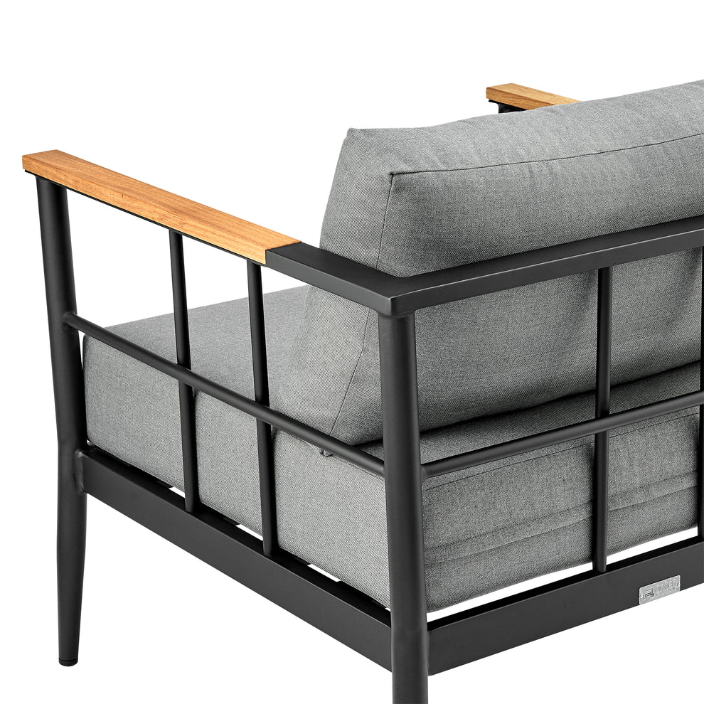 Shari Outdoor Patio 4-Piece Lounge Set in Aluminum with Teak Wood and Grey Cushions By Armen Living | Outdoor Sofas, Loveseats & Sectionals | Modishstore - 8