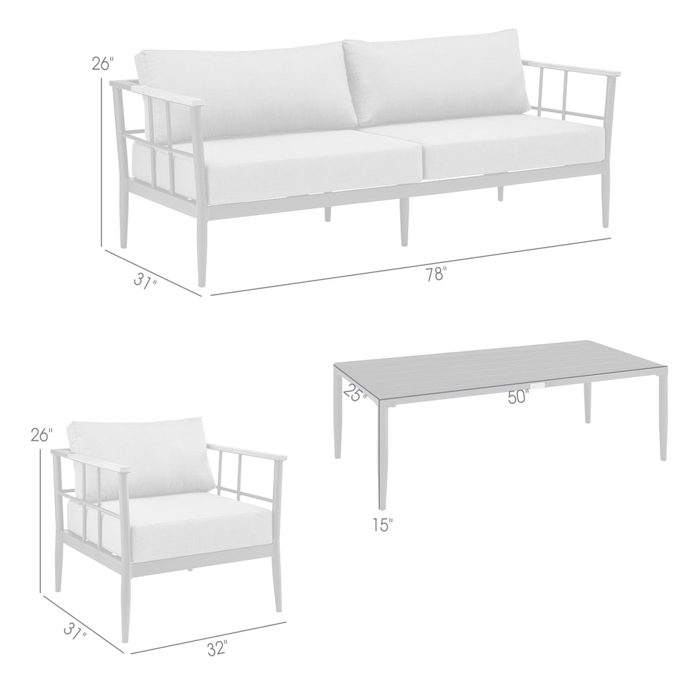 Shari Outdoor Patio 4-Piece Lounge Set in Aluminum with Teak Wood and Grey Cushions By Armen Living | Outdoor Sofas, Loveseats & Sectionals | Modishstore - 9