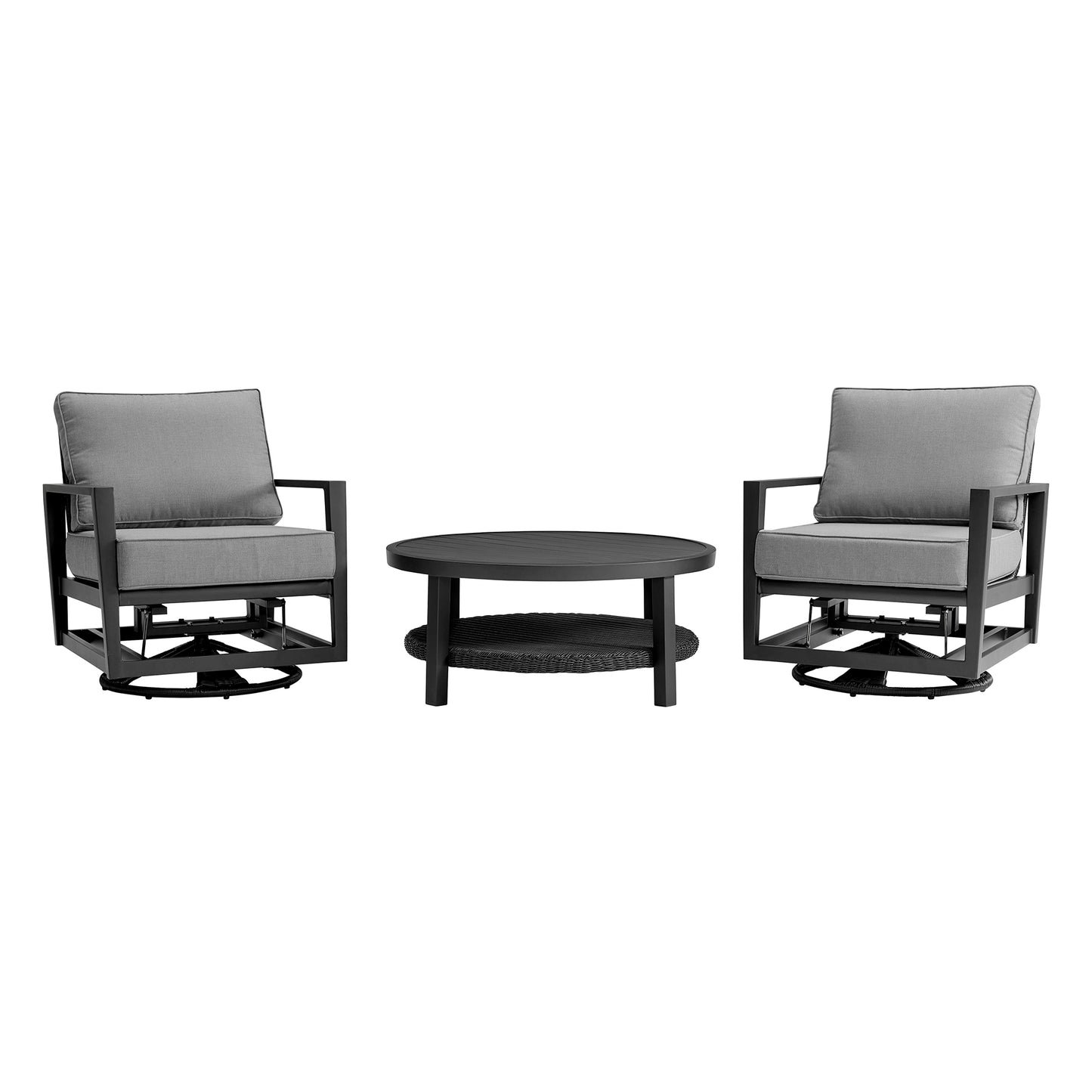 Grand 3 Piece Black Aluminum Outdoor Seating Set with Dark Gray Cushions By Armen Living | Outdoor Sofas, Loveseats & Sectionals | Modishstore - 2