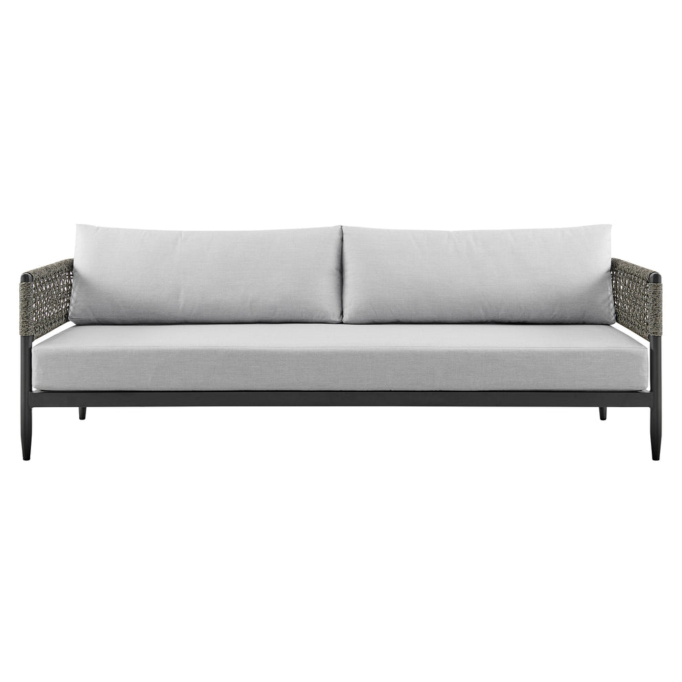 Felicia 4 Piece Outdoor Black Aluminum & Rope Conversation Set with Light Gray Fabric Cushions By Armen Living | Outdoor Sofas, Loveseats & Sectionals | Modishstore - 3