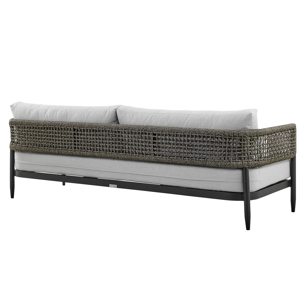 Felicia 4 Piece Outdoor Black Aluminum & Rope Conversation Set with Light Gray Fabric Cushions By Armen Living | Outdoor Sofas, Loveseats & Sectionals | Modishstore - 4