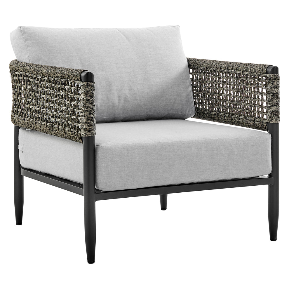 Felicia 4 Piece Outdoor Black Aluminum & Rope Conversation Set with Light Gray Fabric Cushions By Armen Living | Outdoor Sofas, Loveseats & Sectionals | Modishstore - 5
