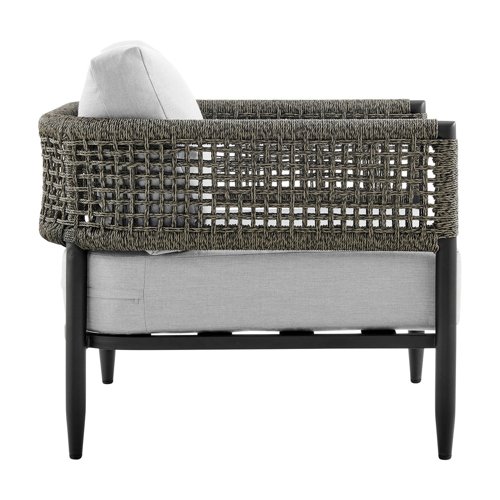 Felicia 4 Piece Outdoor Black Aluminum & Rope Conversation Set with Light Gray Fabric Cushions By Armen Living | Outdoor Sofas, Loveseats & Sectionals | Modishstore - 6