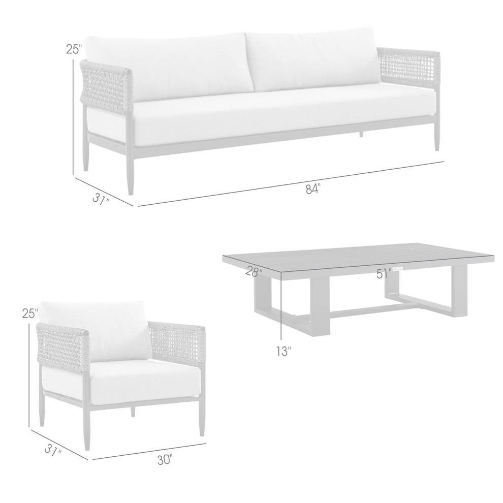 Felicia 4 Piece Outdoor Black Aluminum & Rope Conversation Set with Light Gray Fabric Cushions By Armen Living | Outdoor Sofas, Loveseats & Sectionals | Modishstore - 9
