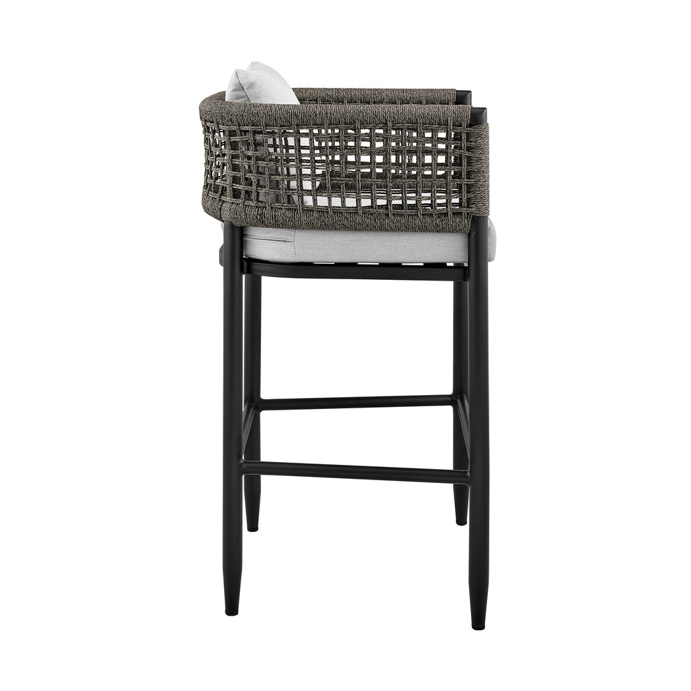 Felicia Outdoor Patio Counter Height Bar Stool in Aluminum with Grey Rope and Cushions By Armen Living | Bar Stools | Modishstore - 5