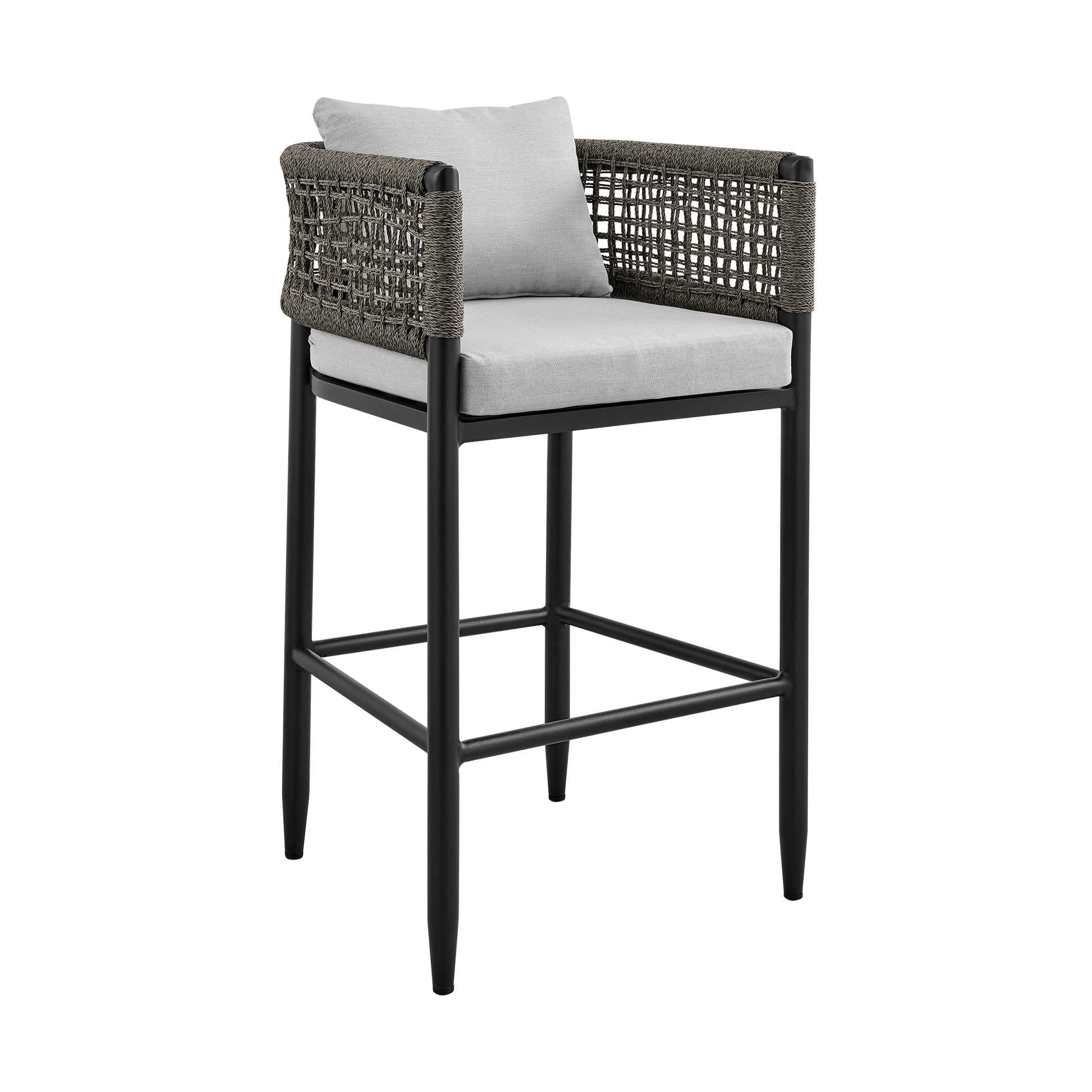 Felicia Outdoor Patio Counter Height Bar Stool in Aluminum with Grey Rope and Cushions By Armen Living | Bar Stools | Modishstore - 2