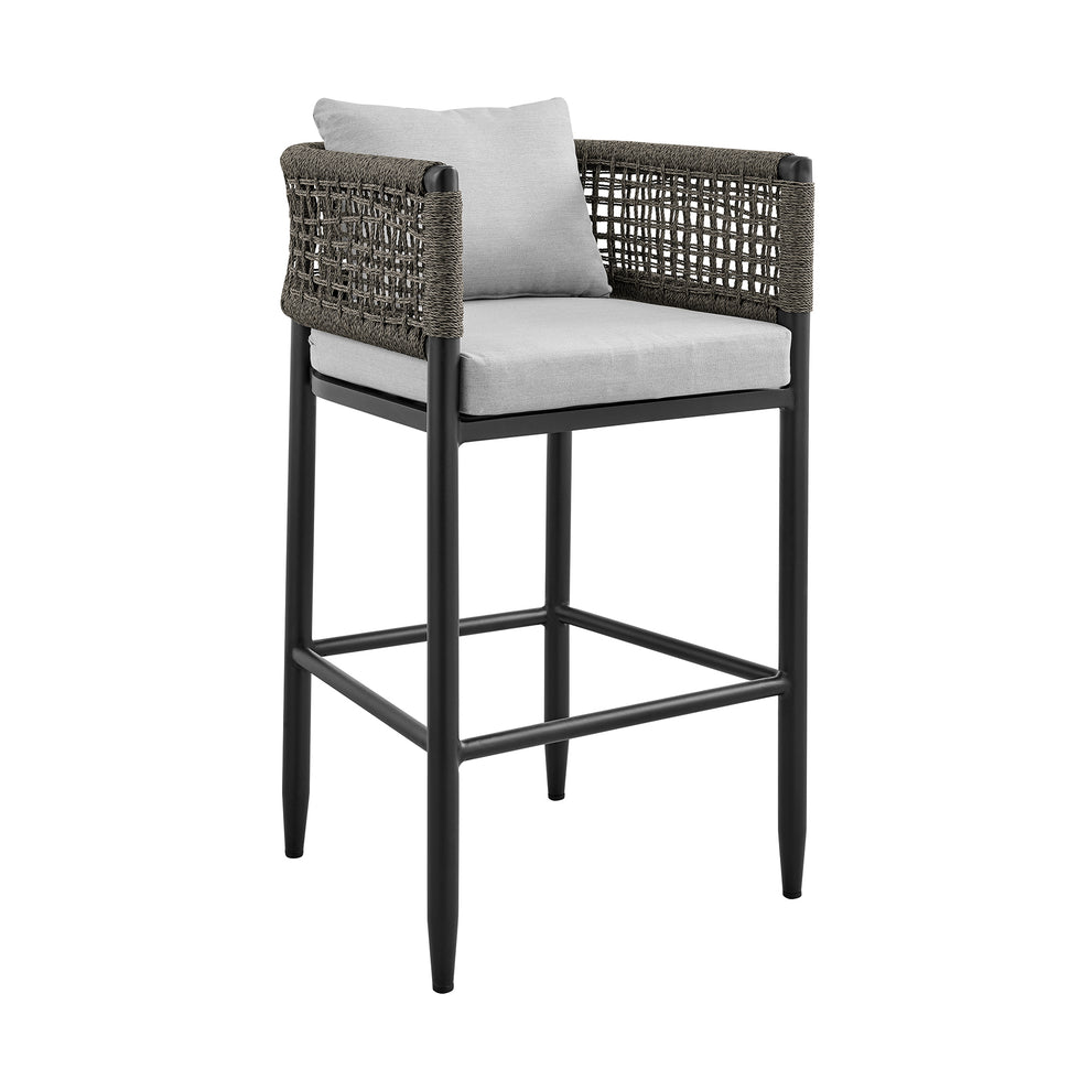 Felicia Outdoor Patio 5-Piece Bar Table Set in Aluminum with Grey Rope and Cushions By Armen Living | Bar Stools & Table | Modishstore - 3
