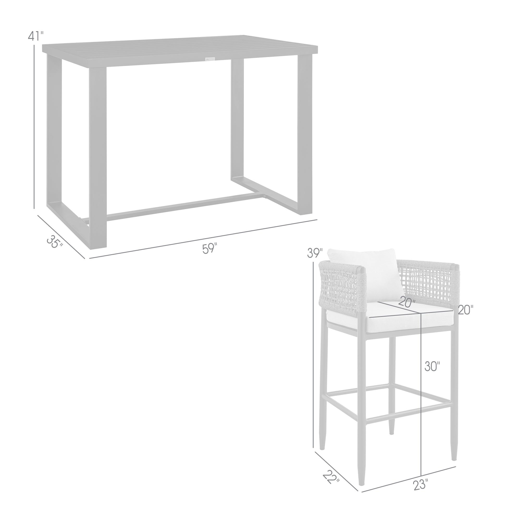 Felicia Outdoor Patio 5-Piece Bar Table Set in Aluminum with Grey Rope and Cushions By Armen Living | Bar Stools & Table | Modishstore - 9