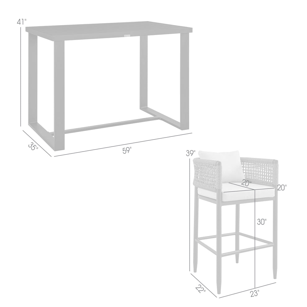 Felicia Outdoor Patio 5-Piece Bar Table Set in Aluminum with Grey Rope and Cushions By Armen Living | Bar Stools & Table | Modishstore - 9