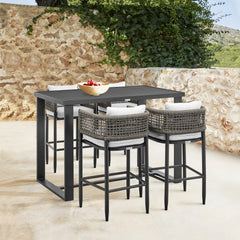 Felicia Outdoor Patio 5-Piece Bar Table Set in Aluminum with Grey Rope and Cushions By Armen Living