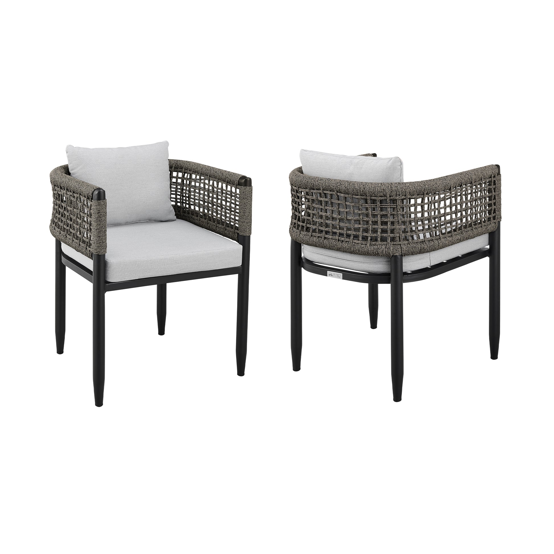 Felicia Outdoor Patio Dining Chair in Aluminum with Grey Rope and Cushions - Set of 2 By Armen Living | Outdoor Chairs | Modishstore - 2