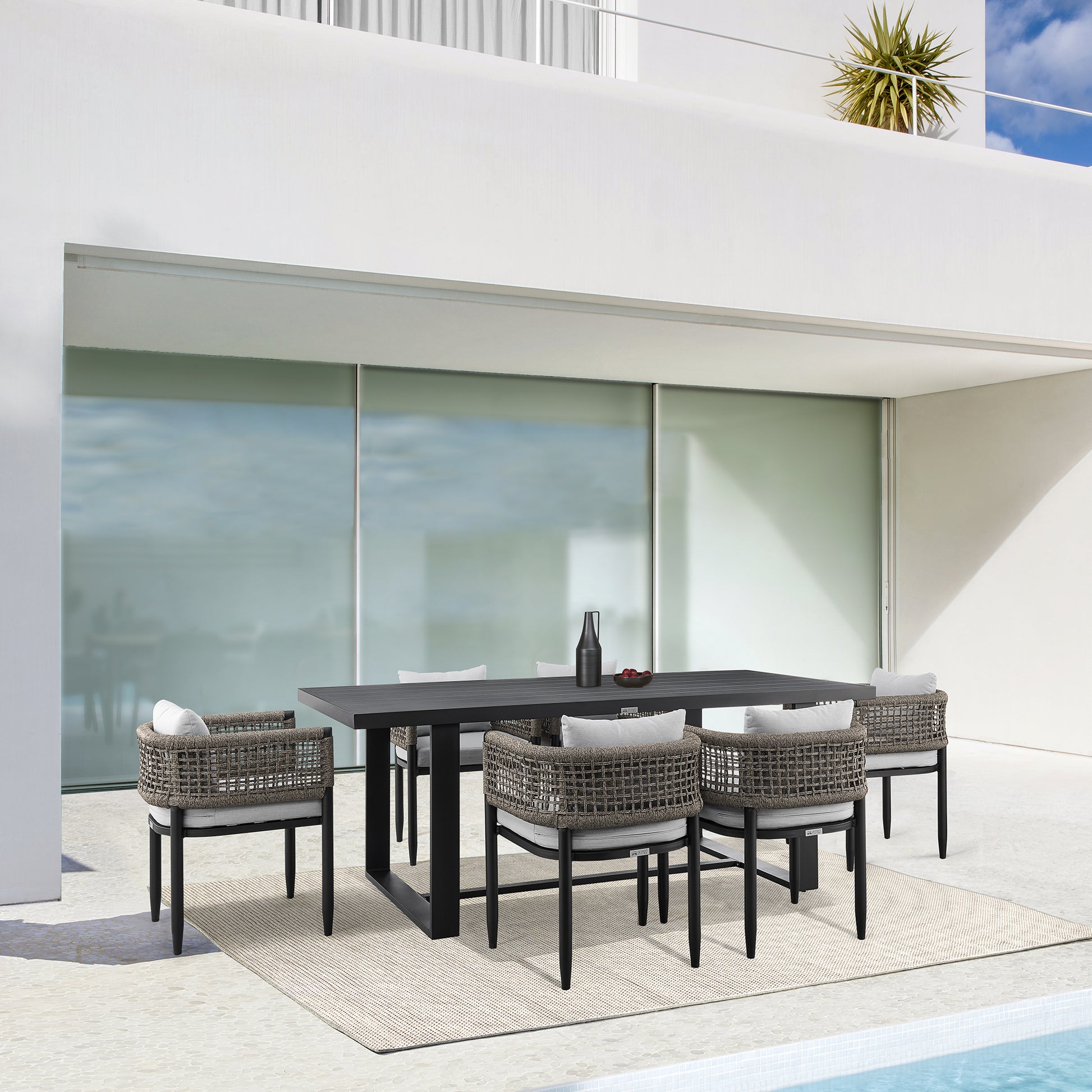 Felicia Outdoor Patio Dining Chair in Aluminum with Grey Rope and Cushions - Set of 2 By Armen Living | Outdoor Chairs | Modishstore - 3