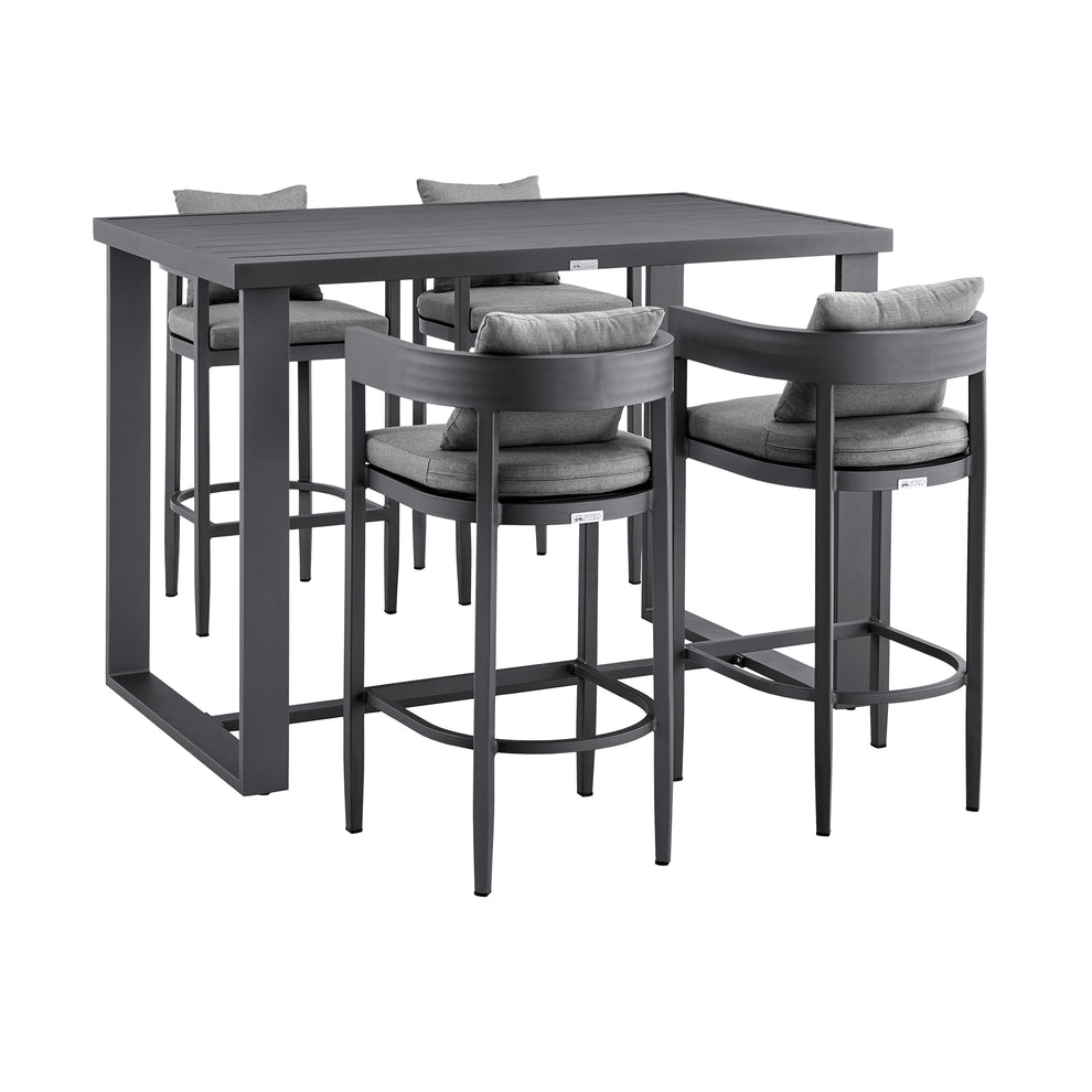 Argiope Outdoor Patio 5-Piece Bar Table Set in Aluminum with Grey Cushions By Armen Living | Bar Stools & Table | Modishstore - 2