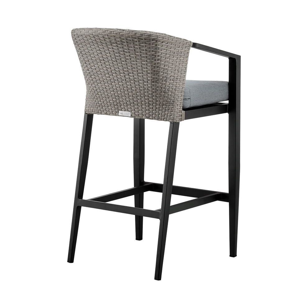 Aileen Outdoor Patio Counter Height Bar Stool in Aluminum and Wicker with Grey Cushions By Armen Living | Bar Stools | Modishstore - 6