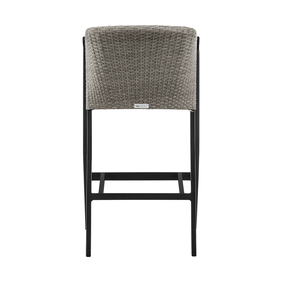 Aileen Outdoor Patio Counter Height Bar Stool in Aluminum and Wicker with Grey Cushions By Armen Living | Bar Stools | Modishstore - 7