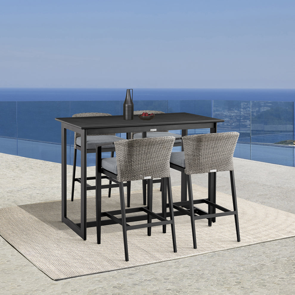 Aileen Outdoor Patio Counter Height Bar Stool in Aluminum and Wicker with Grey Cushions By Armen Living | Bar Stools | Modishstore - 3