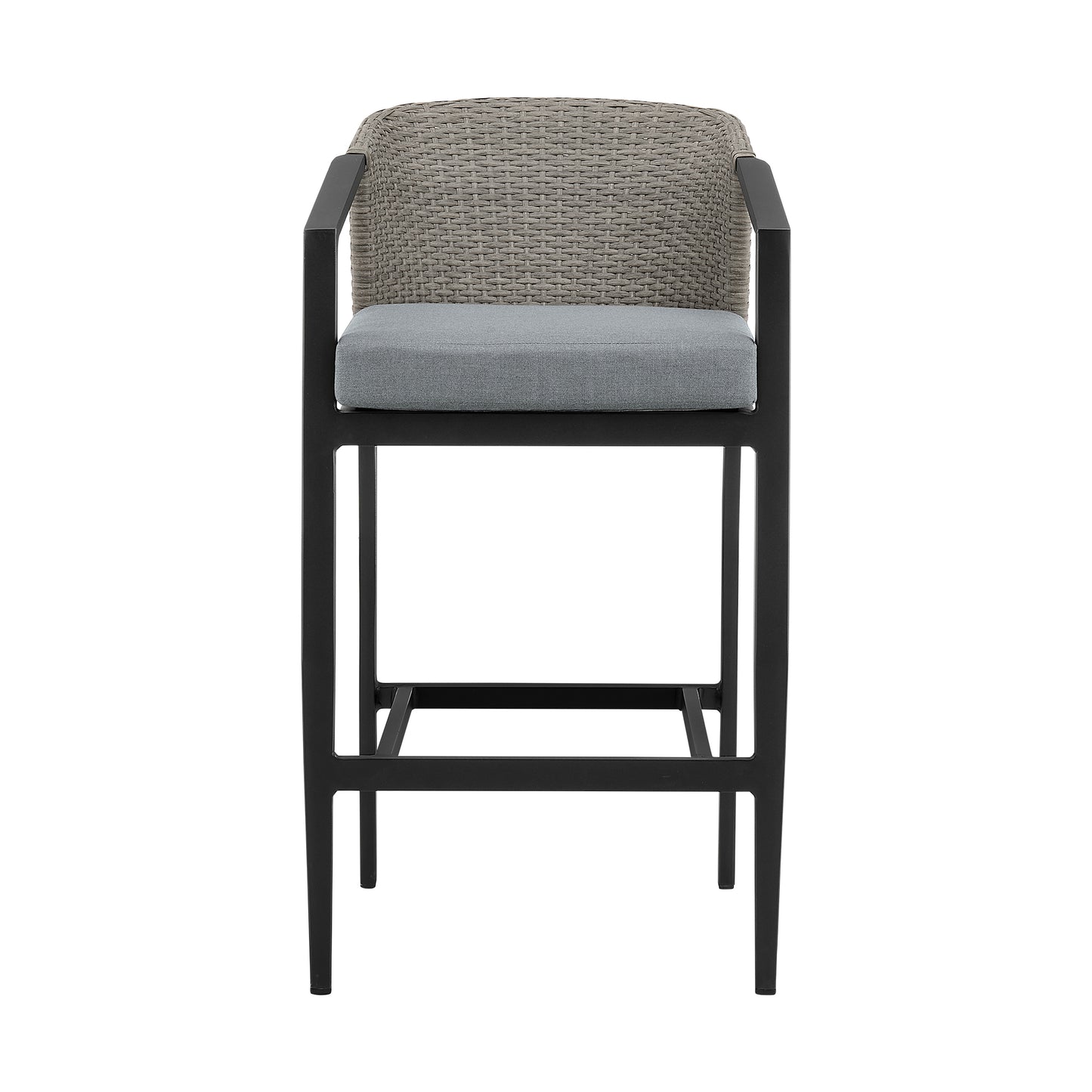 Aileen Outdoor Patio Bar Stool in Aluminum and Wicker with Grey Cushions By Armen Living | Bar Stools | Modishstore - 4