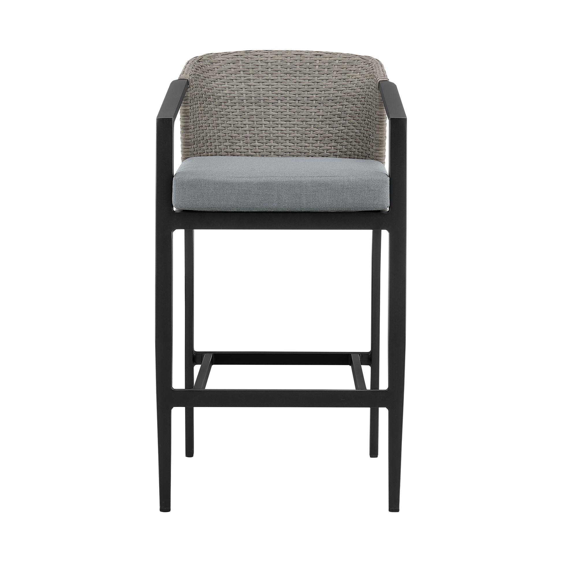 Aileen Outdoor Patio Bar Stool in Aluminum and Wicker with Grey Cushions By Armen Living | Bar Stools | Modishstore - 4