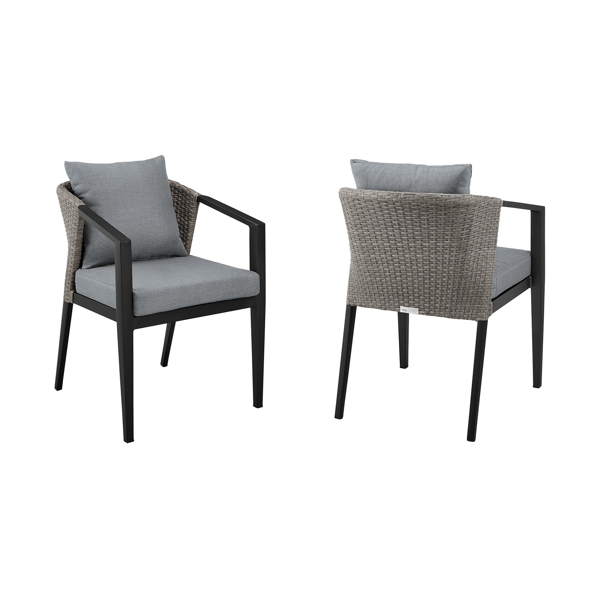 Aileen Outdoor Patio Dining Chairs in Aluminum and Wicker with Grey Cushions - Set of 2 By Armen Living | Outdoor Chairs | Modishstore - 2