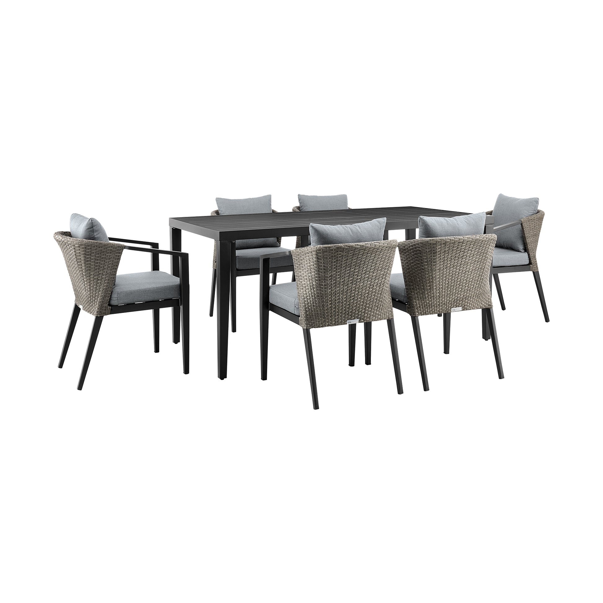 Aileen Outdoor Patio 7-Piece Dining Table Set in Aluminum and Wicker with Grey Cushions By Armen Living | Outdoor Dining Sets | Modishstore - 2