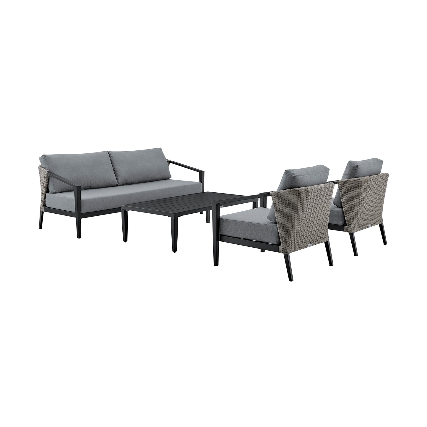 Aileen Outdoor Patio 4-Piece Lounge Set in Aluminum and Wicker with Grey Cushions By Armen Living | Outdoor Sofas, Loveseats & Sectionals | Modishstore - 2