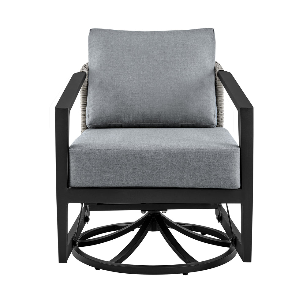 Aileen Outdoor Patio Swivel Lounge Chair in Aluminum with Grey Cushions By Armen Living | Outdoor Chairs | Modishstore - 4