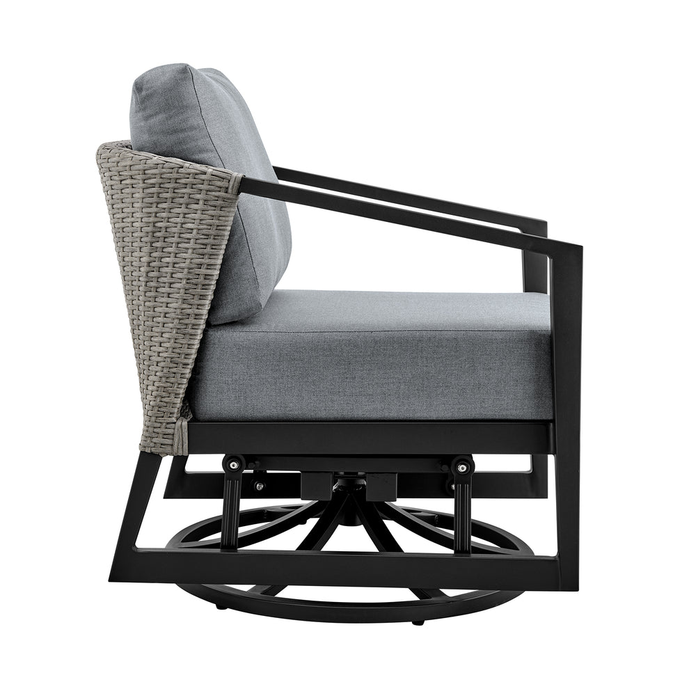 Aileen Outdoor Patio Swivel Lounge Chair in Aluminum with Grey Cushions By Armen Living | Outdoor Chairs | Modishstore - 5