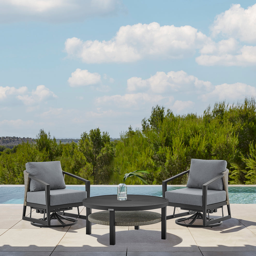 Aileen Outdoor Patio Swivel Lounge Chair in Aluminum with Grey Cushions By Armen Living | Outdoor Chairs | Modishstore - 3
