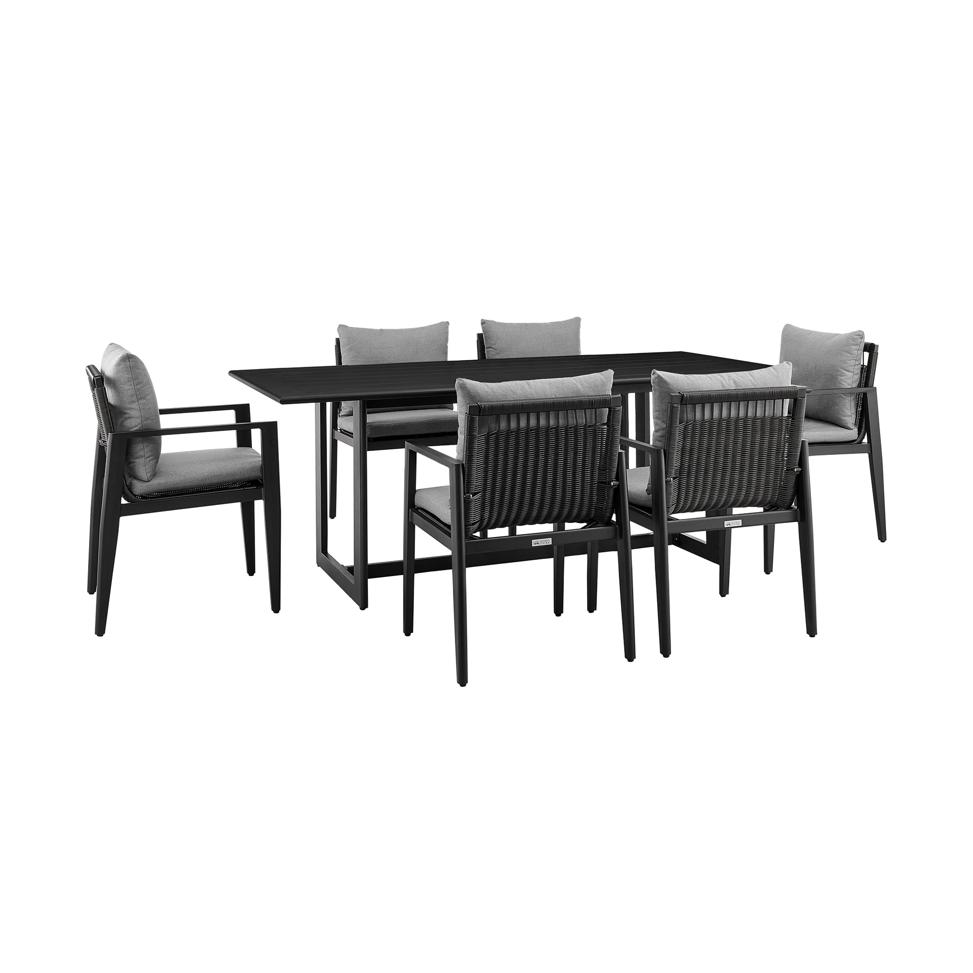 Grand Outdoor Patio 7-Piece Dining Table Set in Aluminum with Grey Cushions By Armen Living | Outdoor Dining Sets | Modishstore - 2