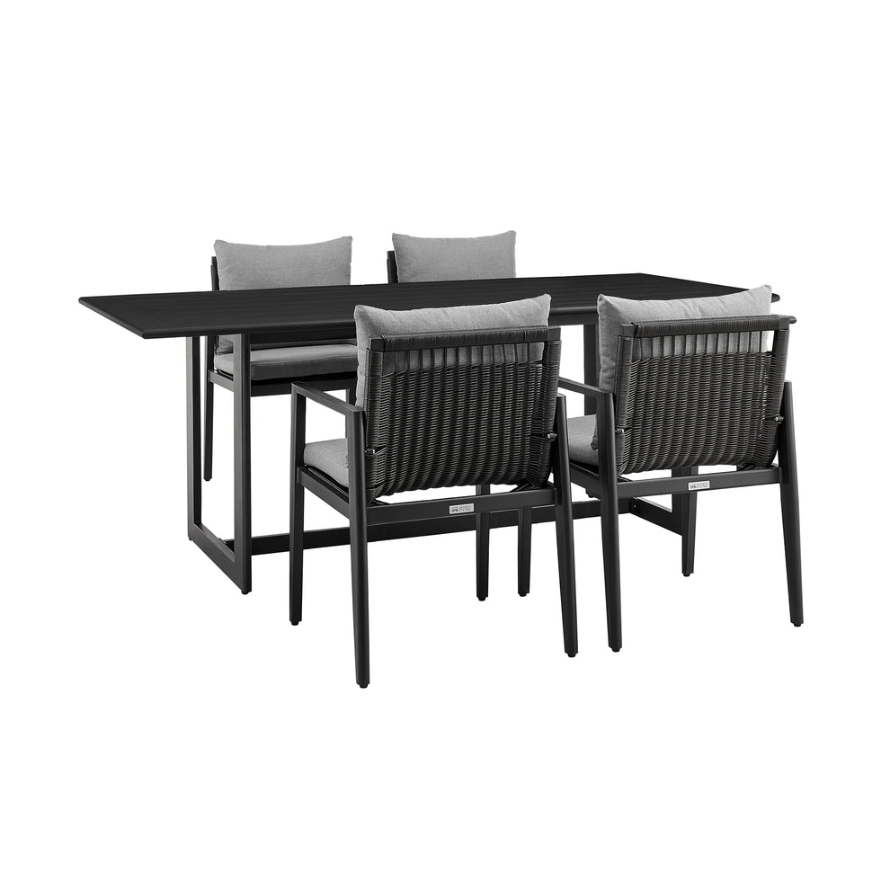 Grand Outdoor Patio 5-Piece Dining Table Set in Aluminum with Grey Cushions By Armen Living | Outdoor Dining Sets | Modishstore - 2