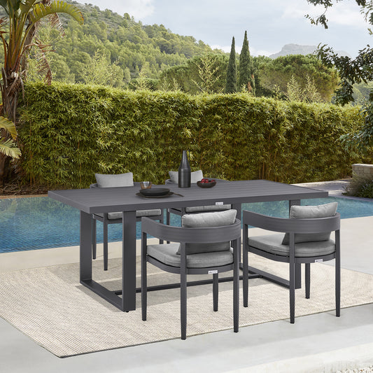 Argiope Outdoor Patio 5-Piece Dining Table Set in Aluminum with Grey Cushions By Armen Living | Outdoor Dining Sets | Modishstore