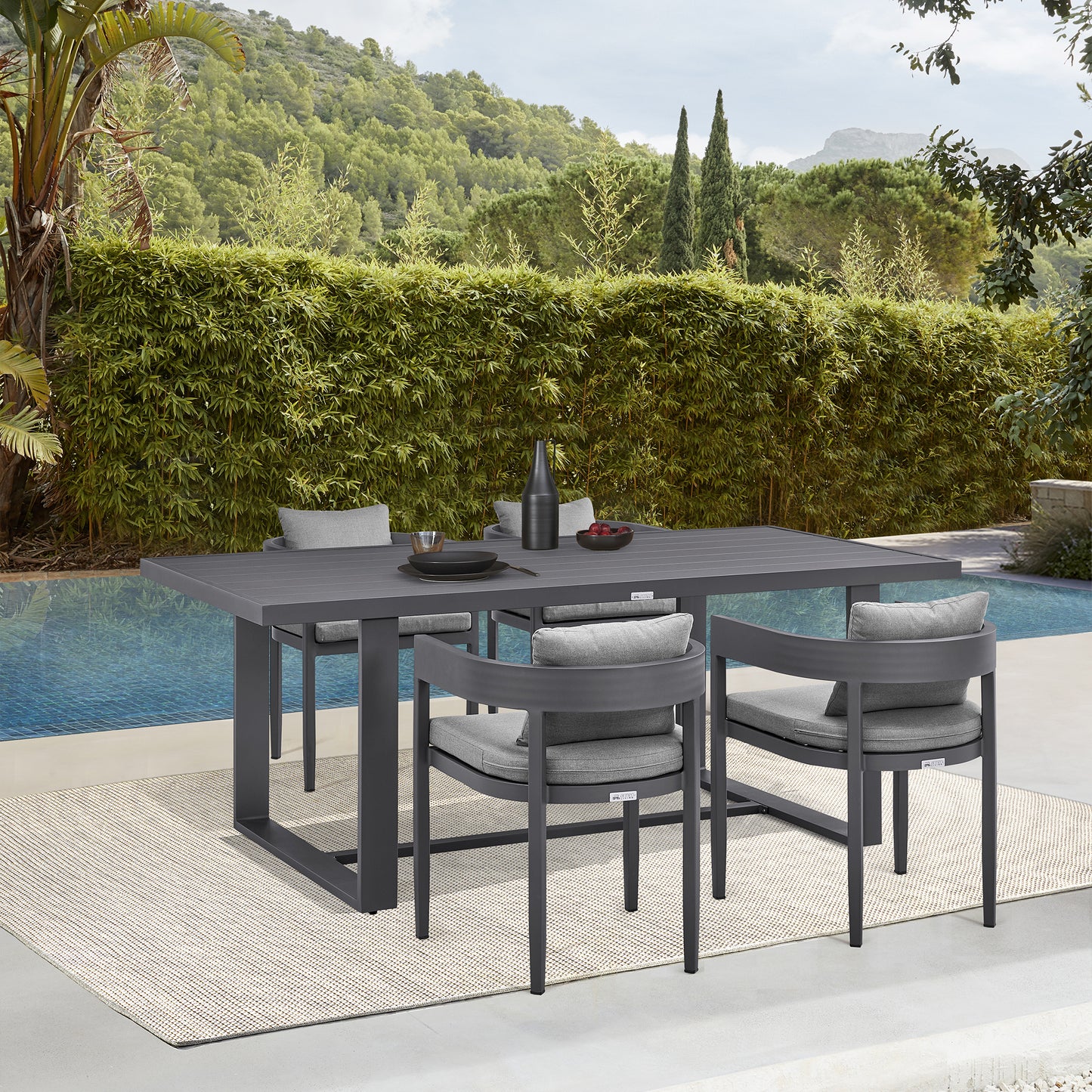 Argiope Outdoor Patio 5-Piece Dining Table Set in Aluminum with Grey Cushions By Armen Living | Outdoor Dining Sets | Modishstore