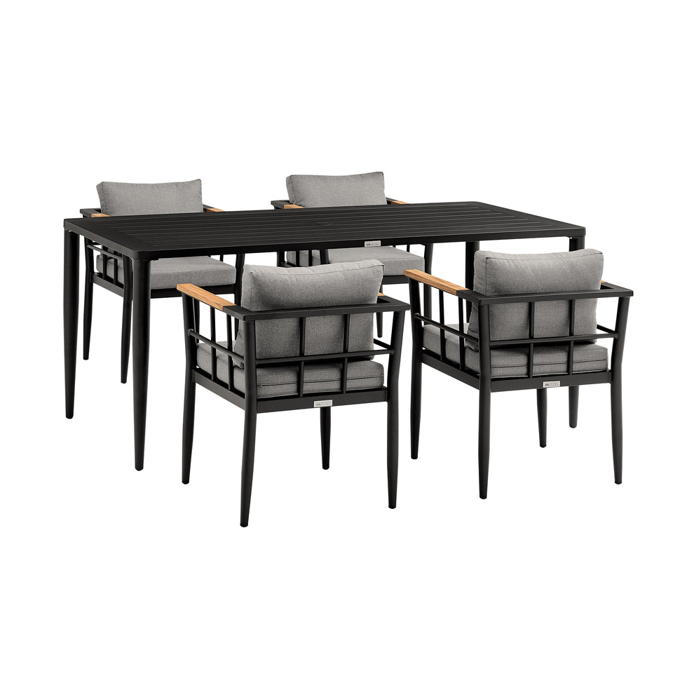Beowulf Outdoor Patio 5-Piece Dining Table Set in Aluminum and Teak with Grey Cushions By Armen Living | Outdoor Dining Sets | Modishstore - 2