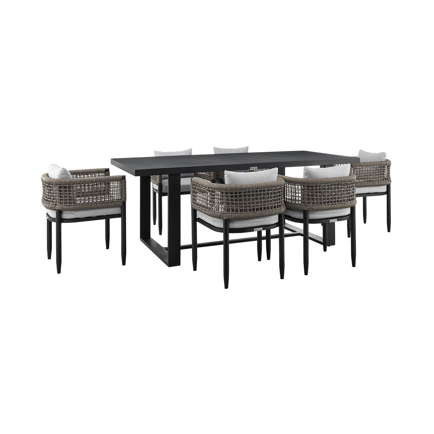 Felicia Outdoor Patio 7-Piece Dining Table Set in Aluminum with Grey Rope and Cushions By Armen Living | Outdoor Dining Sets | Modishstore - 2