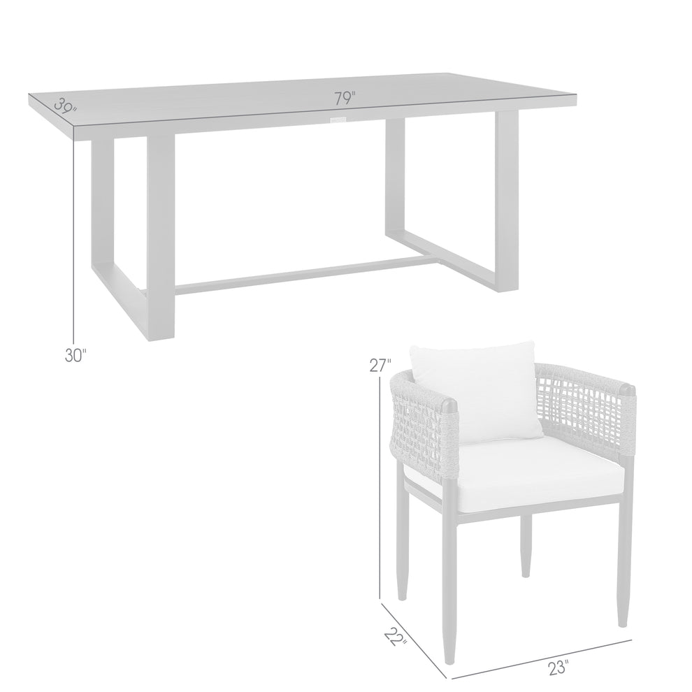 Felicia Outdoor Patio 7-Piece Dining Table Set in Aluminum with Grey Rope and Cushions By Armen Living | Outdoor Dining Sets | Modishstore - 9