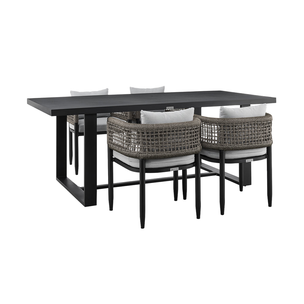 Felicia Outdoor Patio 5-Piece Dining Table Set in Aluminum with Grey Rope and Cushions By Armen Living | Outdoor Dining Sets | Modishstore - 2