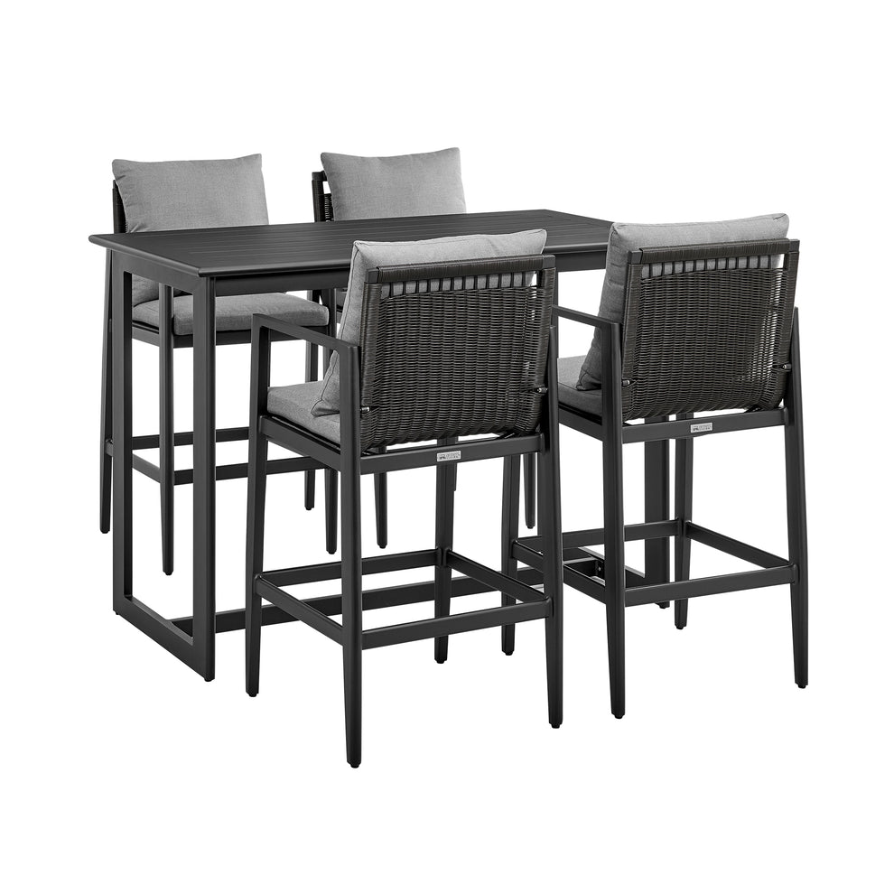 Grand Outdoor Patio 5-Piece Bar Table Set in Aluminum with Grey Cushions By Armen Living | Bar Stools & Table | Modishstore - 2